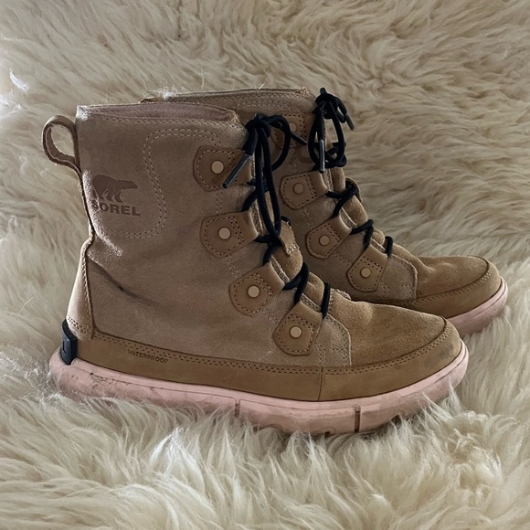 Sorel Tan/ Cream Explorer II Joan Suede Laced Insulated Boots - Picture 3 of 7